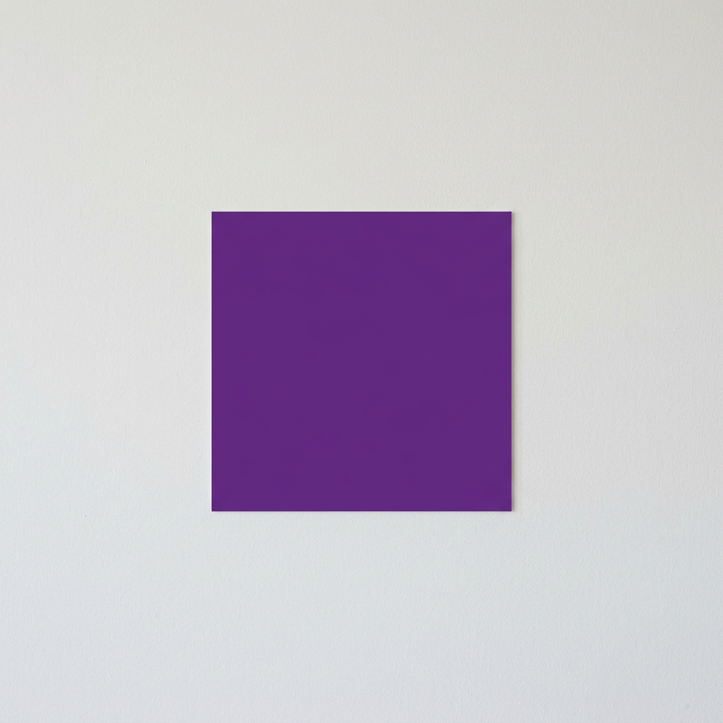 Solid purple square artwork on white wall